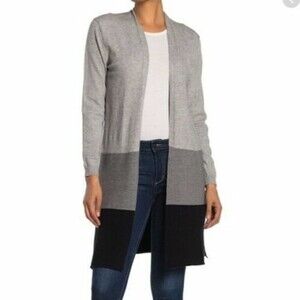 Joseph A Open Cardigan Sweater XS Striped Colorblock Gray Combo NWT $88 B52